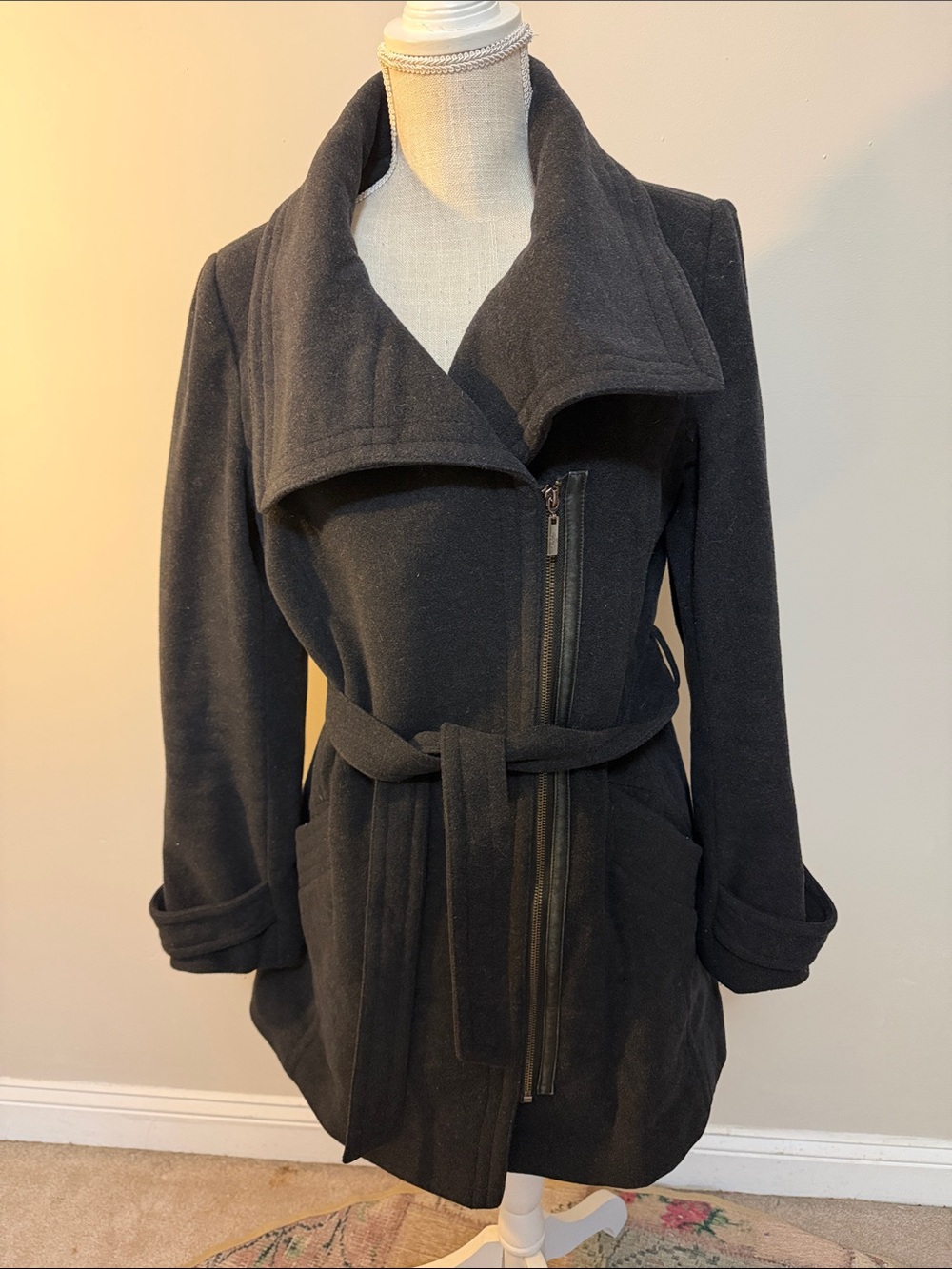 Women’s Black Belted Wool-Blend Coat